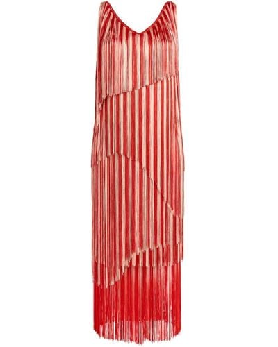 Roberto Cavalli Zebra Avantegarde Fringed Dress - Red