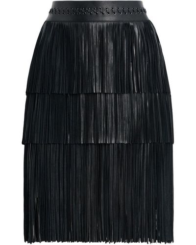 Roberto Cavalli Fringed Nappa Leather Skirt - Black