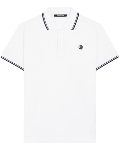 Roberto Cavalli Rc Monogram-embroidered Polo Shirt - White