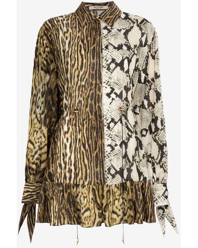 Roberto Cavalli Ocelot And Python-print Shirt Dress - Natural