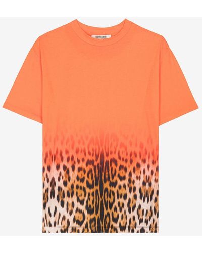 Roberto Cavalli T-shirt aus baumwolle mit jaguar-print - Orange