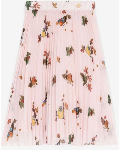 Roberto Cavalli Bird-print Pleated Skirt - Pink
