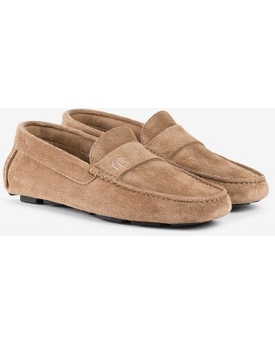 Roberto Cavalli Logo-embroidered Suede Loafers - Brown