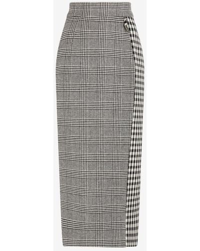 Roberto Cavalli Houndstooth And Gingham Pencil Skirt - Gray