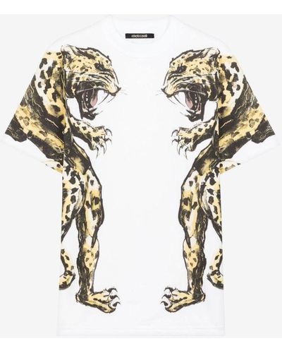 Roberto Cavalli T-shirt aus baumwolle mit jaguar-print - Weiß