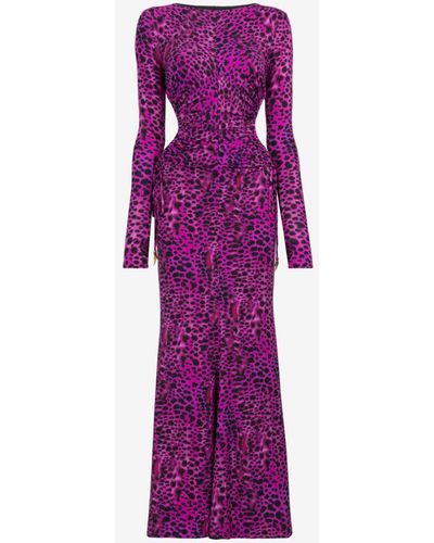 Roberto Cavalli Animal-print Open-back Dress - Purple