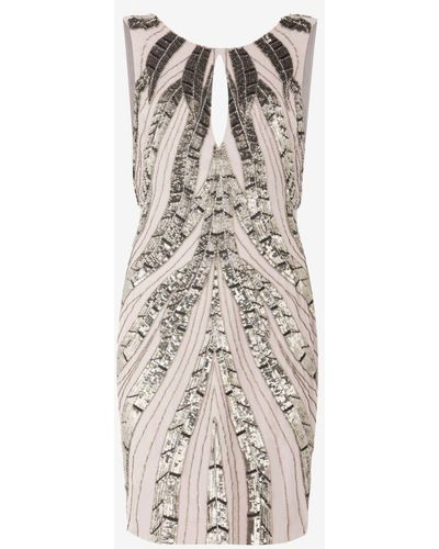 Roberto Cavalli Zebrafarbenes minikleid aus seide mit paillettenbesatz - Weiß