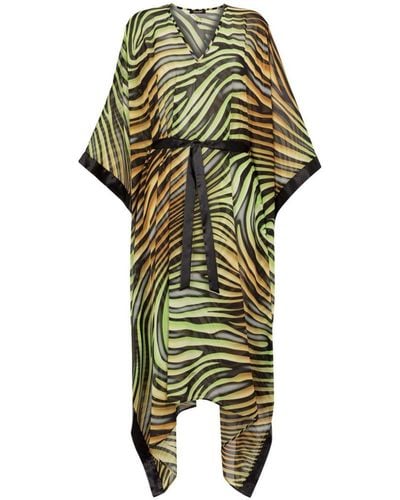 Roberto Cavalli Zebra-print Kaftan Dress - Green