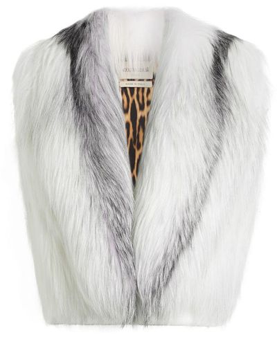 Roberto Cavalli Marbled Fox Fur Shrug Vest - White