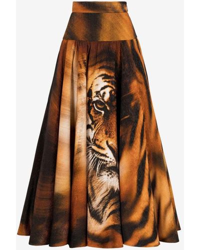 Roberto Cavalli Tiger And Zebra-print A-line Skirt - Brown