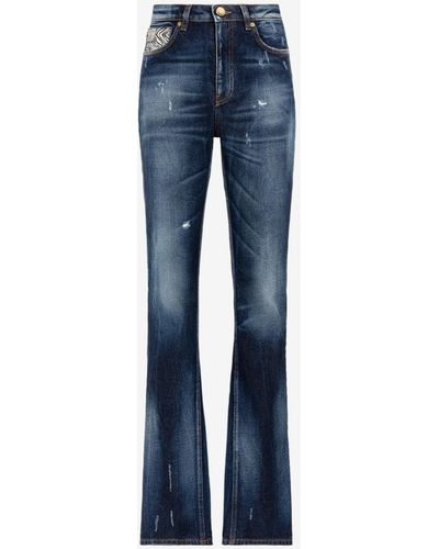 Roberto Cavalli Jeans mit geradem bein mit animalischer patchwork- applikationen - Blau