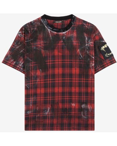 Roberto Cavalli T-shirt aus baumwolle mit tartan-print - Rot
