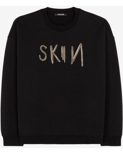 Roberto Cavalli Sweatshirt aus baumwolle mit slogan-print - Schwarz