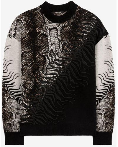 Roberto Cavalli Embroidered Python-jacquard Jumper - Black