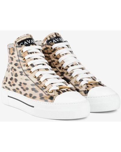 Roberto Cavalli Hohe sneakers mit jaguar-print - Weiß