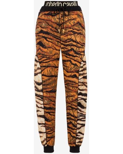 Roberto Cavalli Animalier Patchwork-print Cotton Track Trousers - Orange