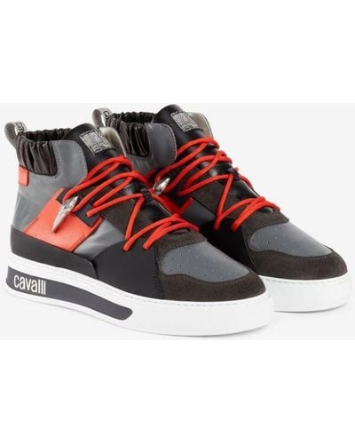 Roberto Cavalli Tiger Tooth Panelled Hi-top Trainers - Red