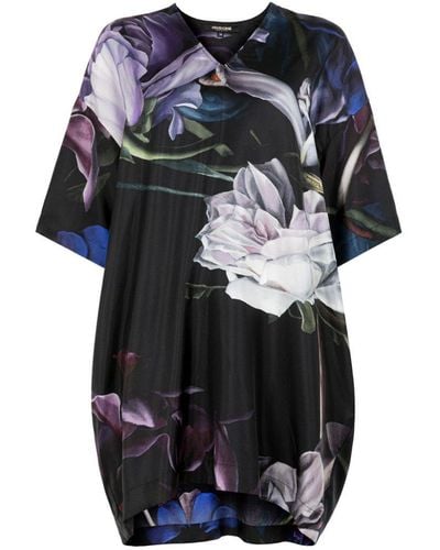 Roberto Cavalli Floral-print Silk Mini Dress - Black