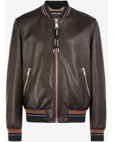 Roberto Cavalli Zip-up Leather Bomber Jacket - Black