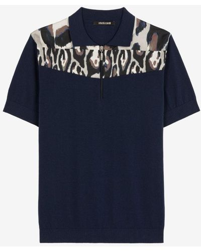 Roberto Cavalli Leopard Print Polo Shirt - Blue