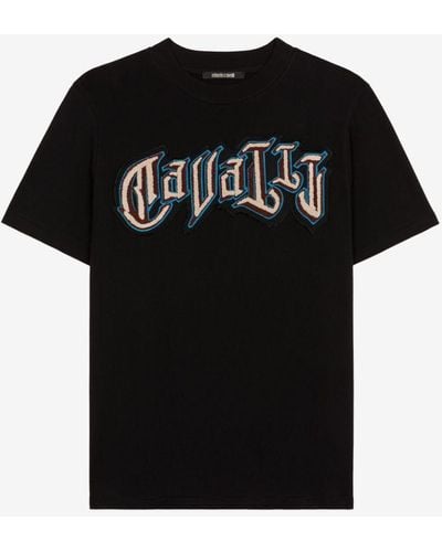Roberto Cavalli Logo Print Cotton T-shirt - Black