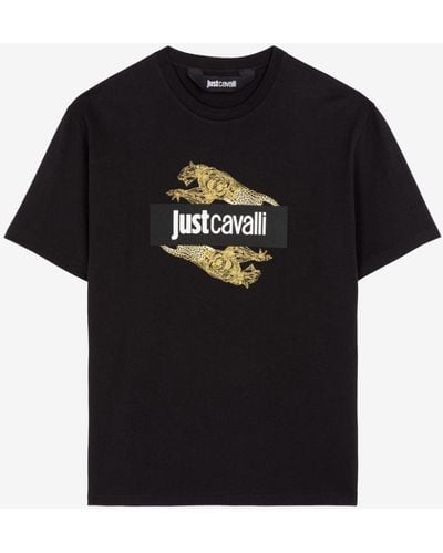 Roberto Cavalli Just Cavalli Jaguar-print Cotton T-shirt - Black