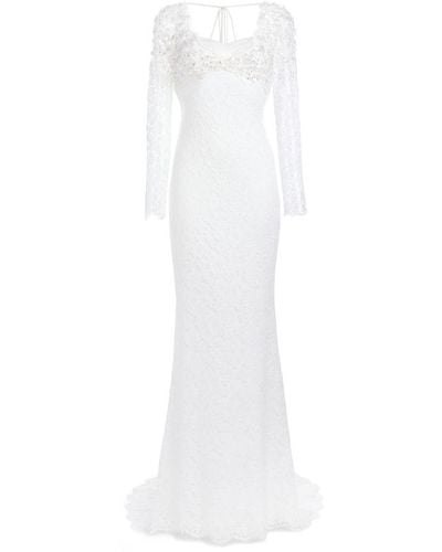 Roberto Cavalli Long Sleeve Lace Bridal Gown - White