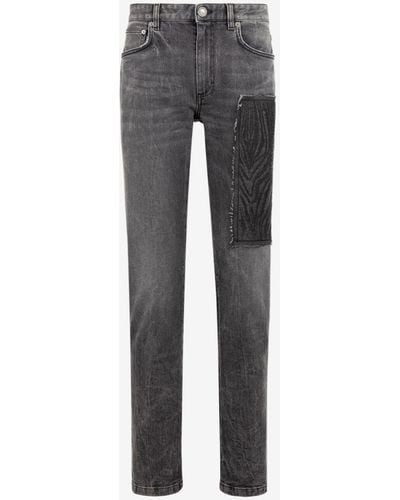 Roberto Cavalli Animalier Patchwork-print Appliqué Straight-leg Jeans - Gray