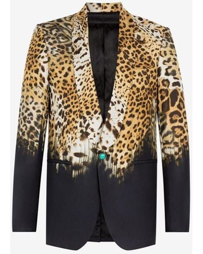 Roberto Cavalli Leopard-print Silk Blazer - Natural