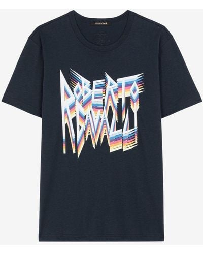 Roberto Cavalli Baumwoll-t-shirt mit logoprint - Blau