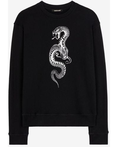 Roberto Cavalli Snake-print Cotton Sweatshirt - Black