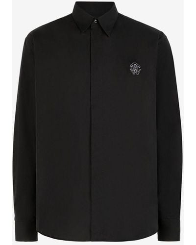 Roberto Cavalli Embroidered-logo Cotton Shirt - Black