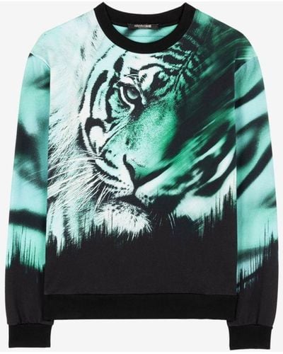 Roberto Cavalli Sweatshirt aus baumwolle mit tiger-print - Schwarz