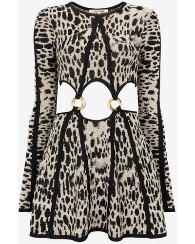 Roberto Cavalli Leopard-print Cut-out Mini Dress - Black