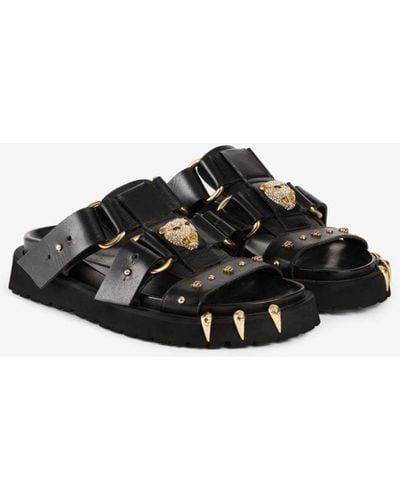 Roberto Cavalli Crystal-embellished Panther Head Sandals - Black