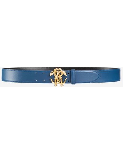 Roberto Cavalli Mirror Snake Leather Belt - Blue