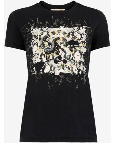 Roberto Cavalli T-shirt mit schlangen- und schmuckprint - Schwarz
