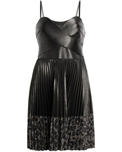 Roberto Cavalli Leather And Silk Mini Dress - Black