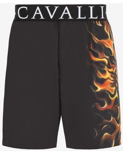 Roberto Cavalli Flame Lion-print Swim Shorts - Black