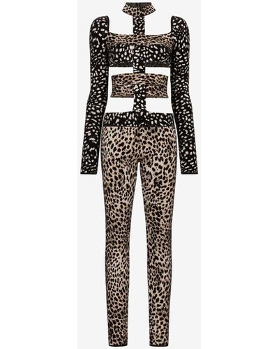 Roberto Cavalli Cheetah-jacquard Cut-out Bodysuit - Black