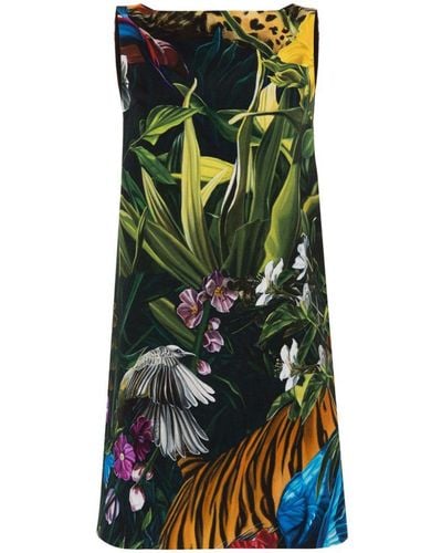 Roberto Cavalli Floral And Leopard-print Mini Dress - Green