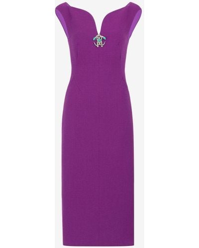 Roberto Cavalli Mirror Snake Wool Dress - Purple