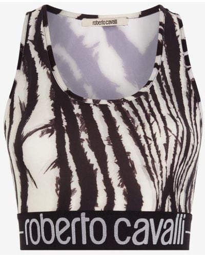 Roberto Cavalli Freedom-print Logo Crop Top - Black