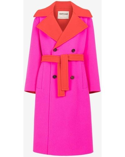 Roberto Cavalli Colourblock Double-faced Wool Coat - Pink