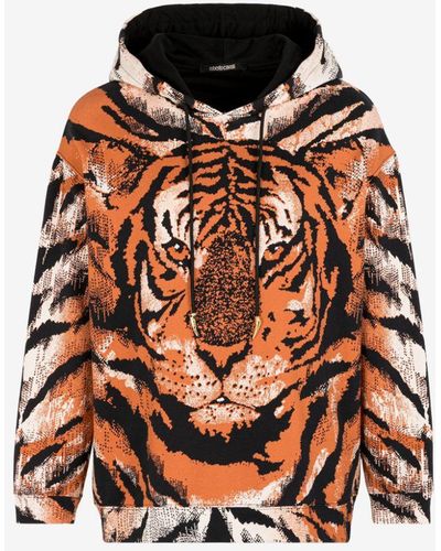 Roberto Cavalli Tiger-print Cotton Hoodie - Orange
