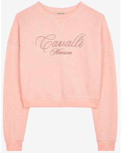 Roberto Cavalli Logo-embroidered Cropped Cotton Sweatshirt - Pink
