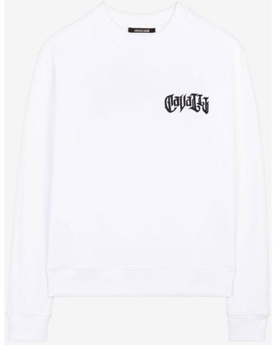 Roberto Cavalli Embellished-logo Sweatshirt - White