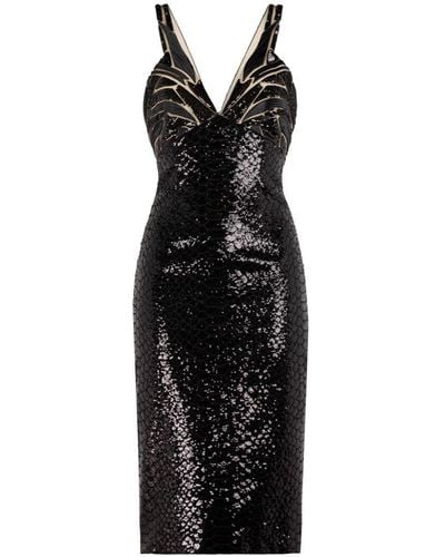 Roberto Cavalli Python Ramage Sequin-embellished Dress - Black