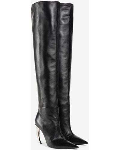 Roberto Cavalli Tiger Tooth Leather Thigh-high Boots - Black