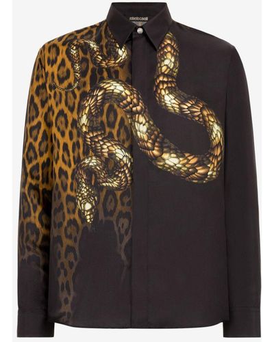 Roberto Cavalli Animal-print Silk Shirt - Black